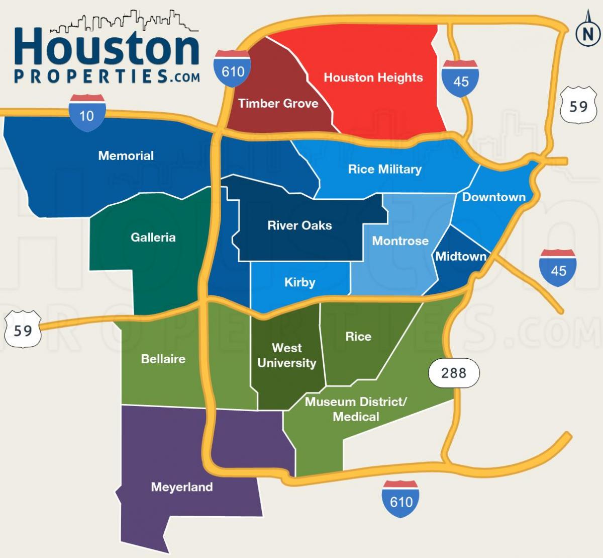 kartta Houston lähiöissä