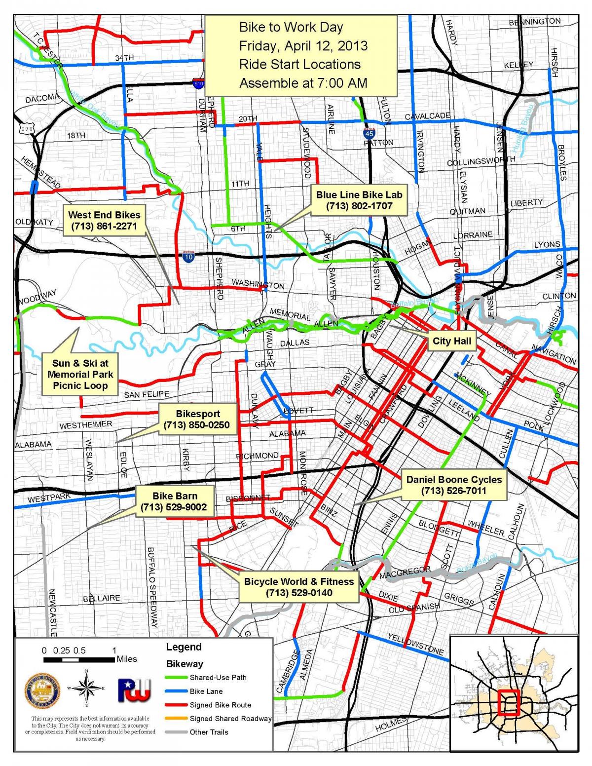 pyörä polkuja Houston kartta