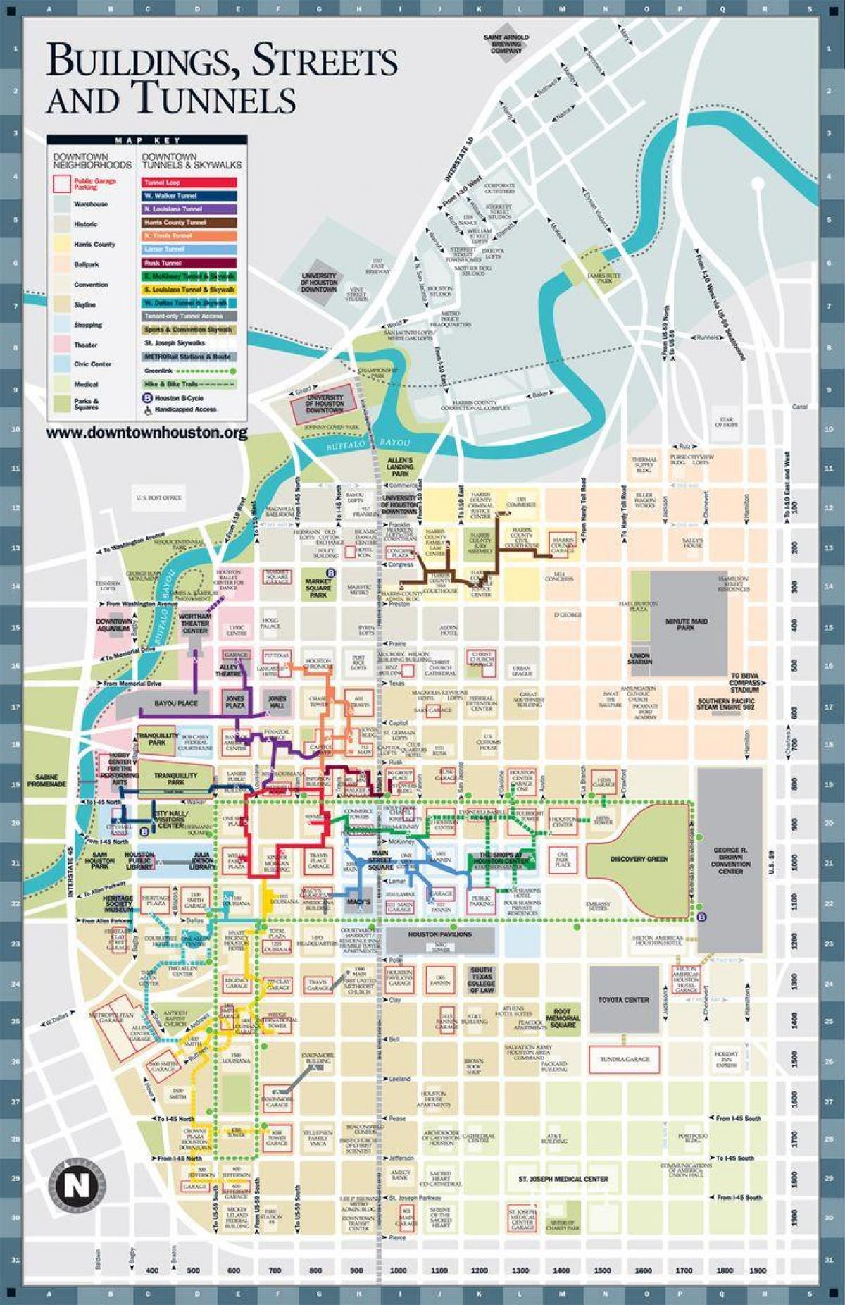 downtown Houston tunnelin kartta